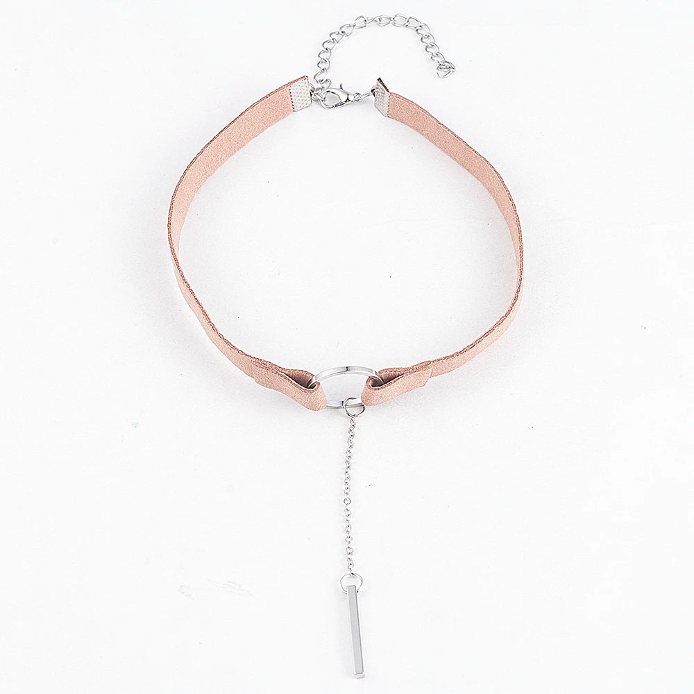 90'S Punk New Fashion 4 Colors Leather Choker Necklace Gold Color Geometry With Round Pendant Collar Necklace For Women Girls - HIMMLICH.DE