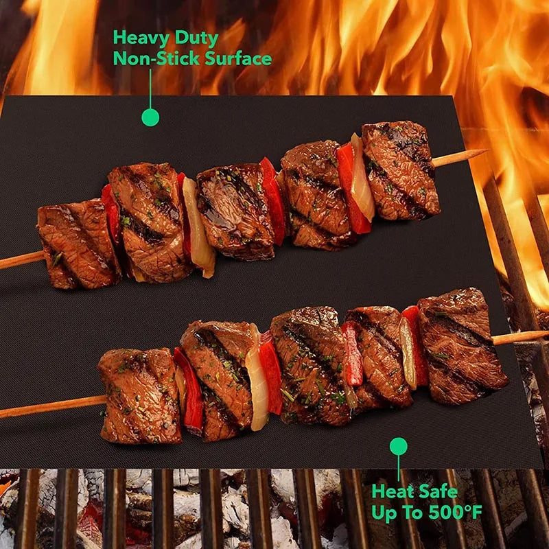BBQ Grill Matte Wiederverwendbar Abwaschbar 40*33cm zum Grillen PTFE Matte kleine Bürste - HIMMLICH.DE