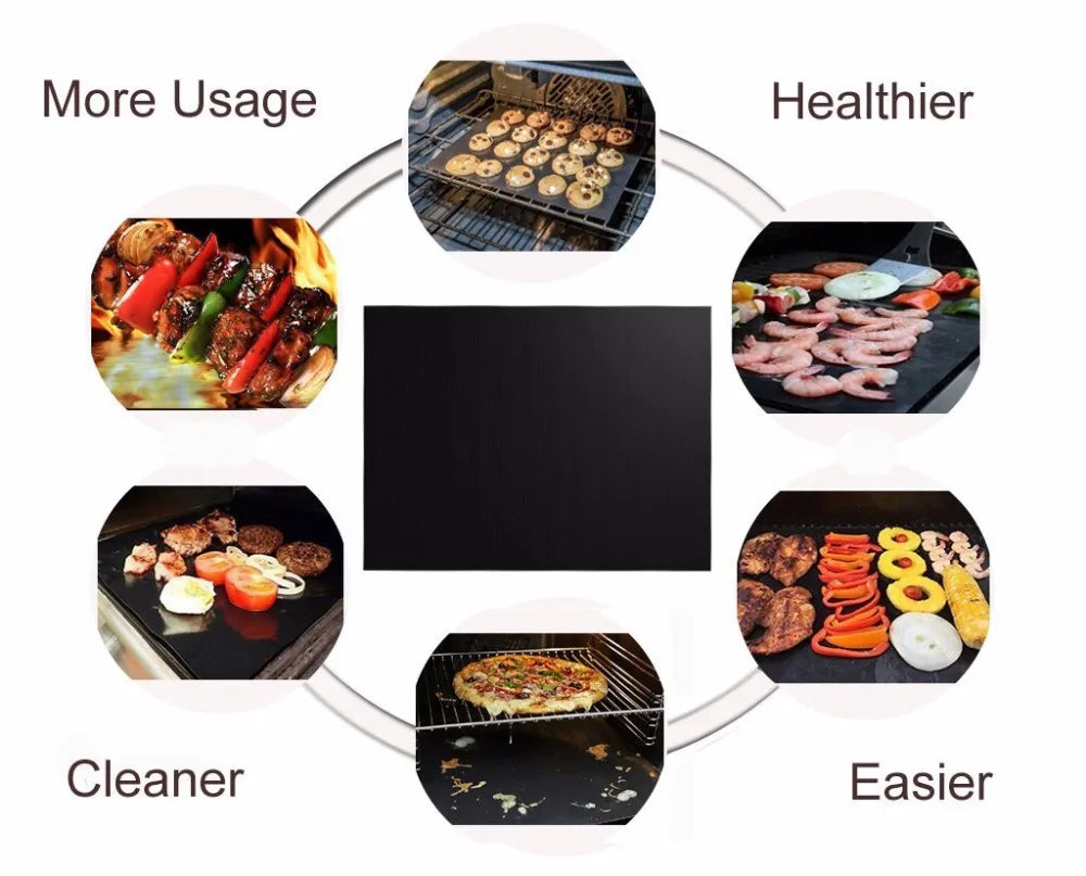 BBQ Grill Matte Wiederverwendbar Abwaschbar 40*33cm zum Grillen PTFE Matte kleine Bürste - HIMMLICH.DE