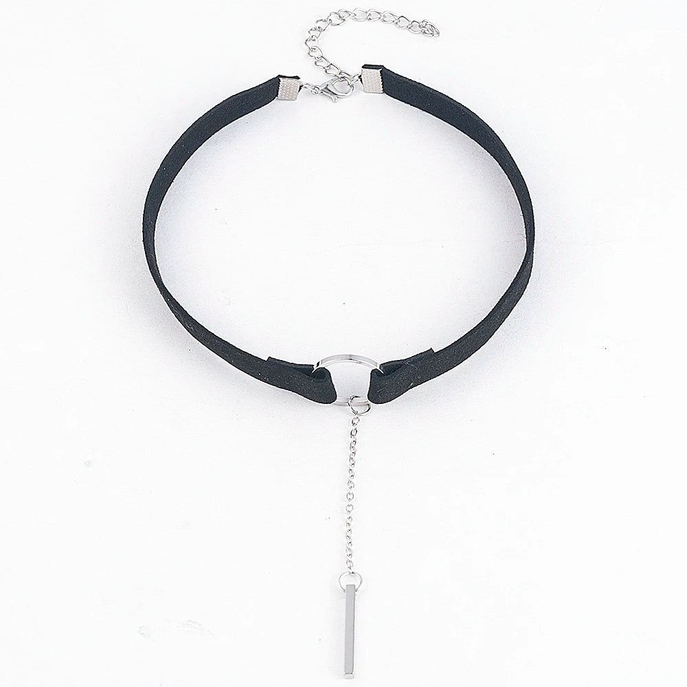 90'S Punk New Fashion 4 Colors Leather Choker Necklace Gold Color Geometry With Round Pendant Collar Necklace For Women Girls - HIMMLICH.DE