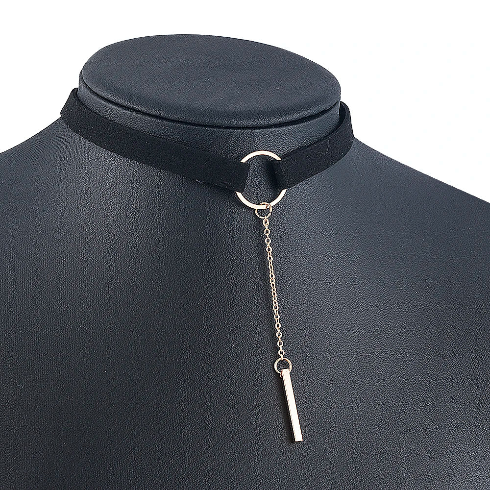 90'S Punk New Fashion 4 Colors Leather Choker Necklace Gold Color Geometry With Round Pendant Collar Necklace For Women Girls - HIMMLICH.DE