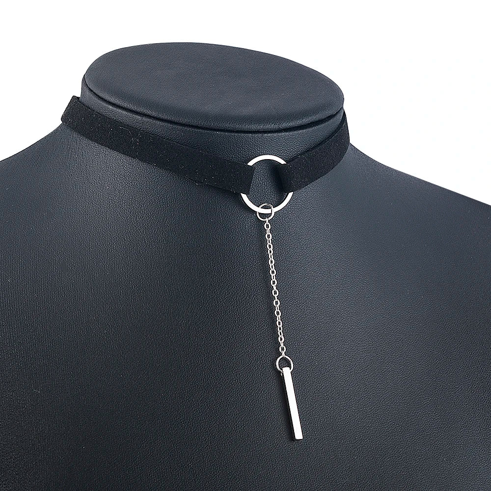 90'S Punk New Fashion 4 Colors Leather Choker Necklace Gold Color Geometry With Round Pendant Collar Necklace For Women Girls - HIMMLICH.DE