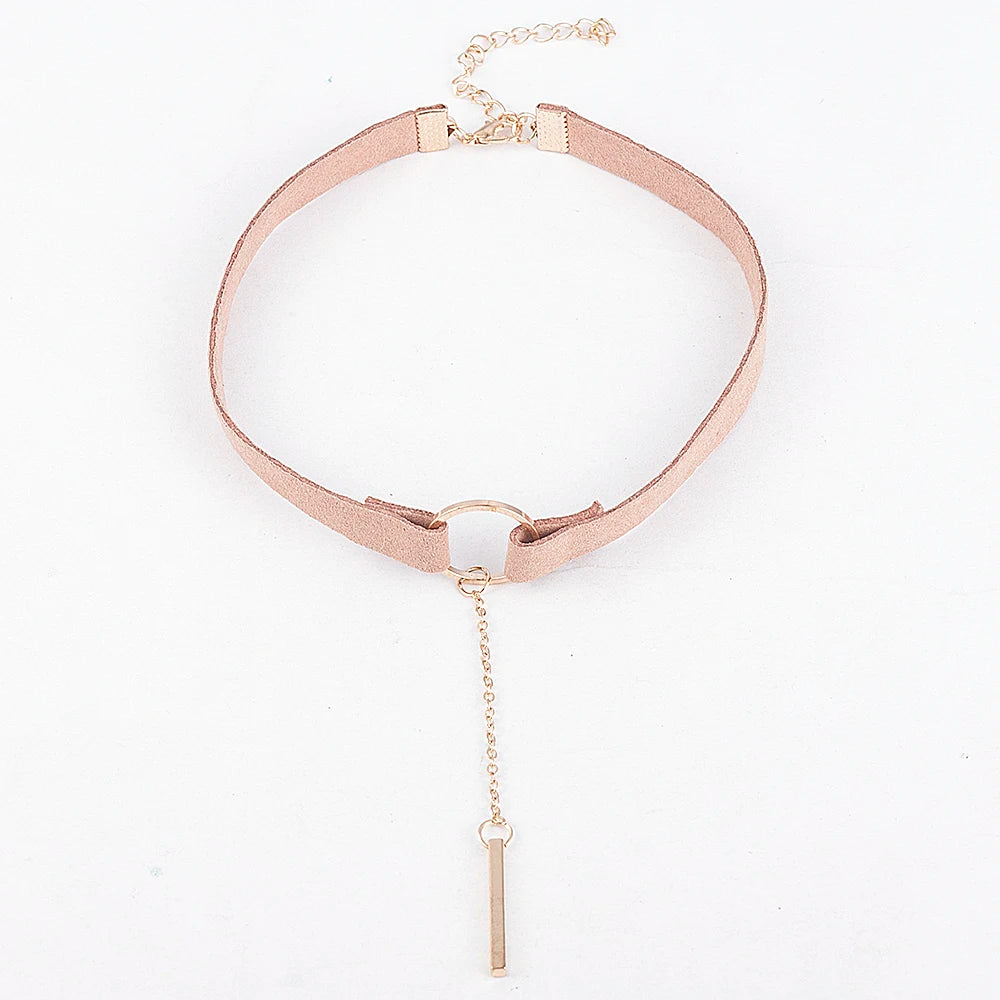 90'S Punk New Fashion 4 Colors Leather Choker Necklace Gold Color Geometry With Round Pendant Collar Necklace For Women Girls - HIMMLICH.DE