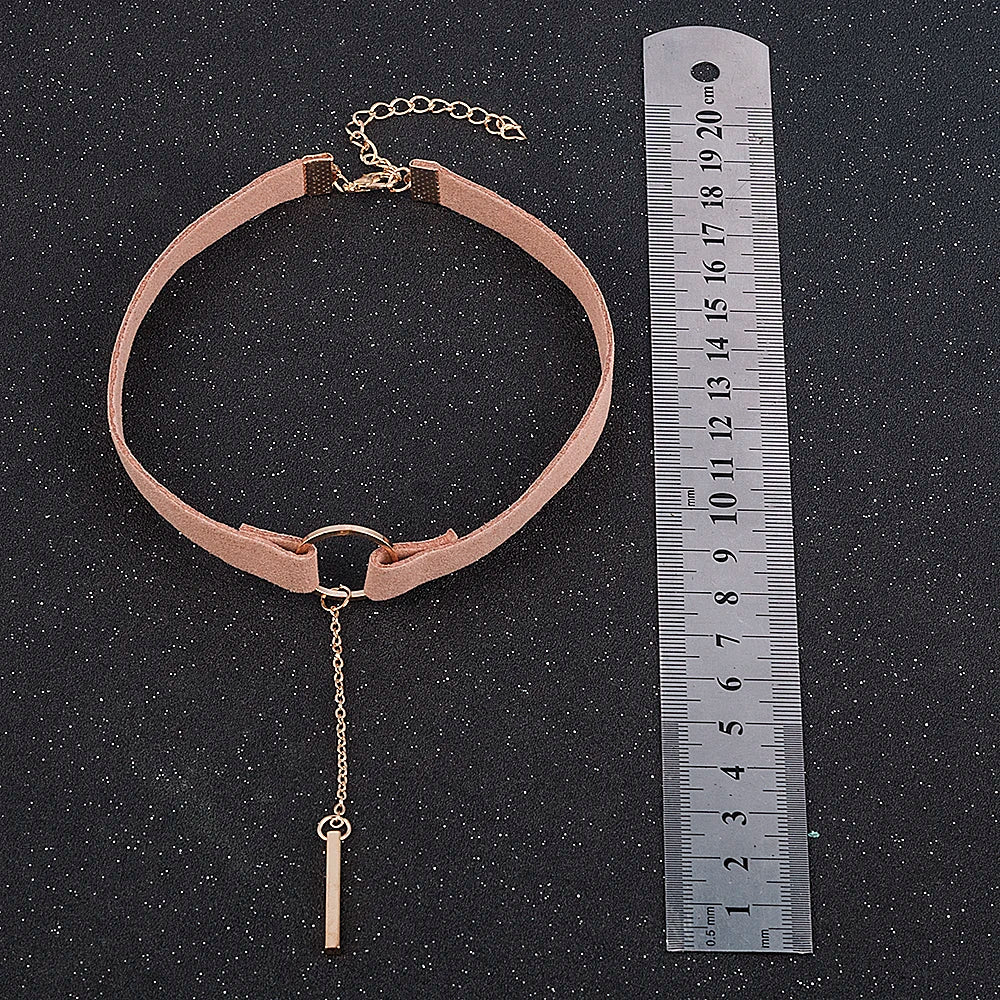90'S Punk New Fashion 4 Colors Leather Choker Necklace Gold Color Geometry With Round Pendant Collar Necklace For Women Girls - HIMMLICH.DE