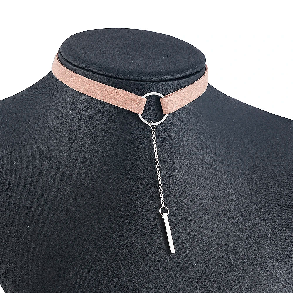 90'S Punk New Fashion 4 Colors Leather Choker Necklace Gold Color Geometry With Round Pendant Collar Necklace For Women Girls - HIMMLICH.DE