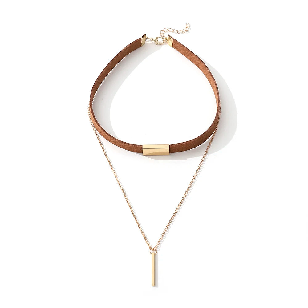 90'S Punk New Fashion 4 Colors Leather Choker Necklace Gold Color Geometry With Round Pendant Collar Necklace For Women Girls - HIMMLICH.DE