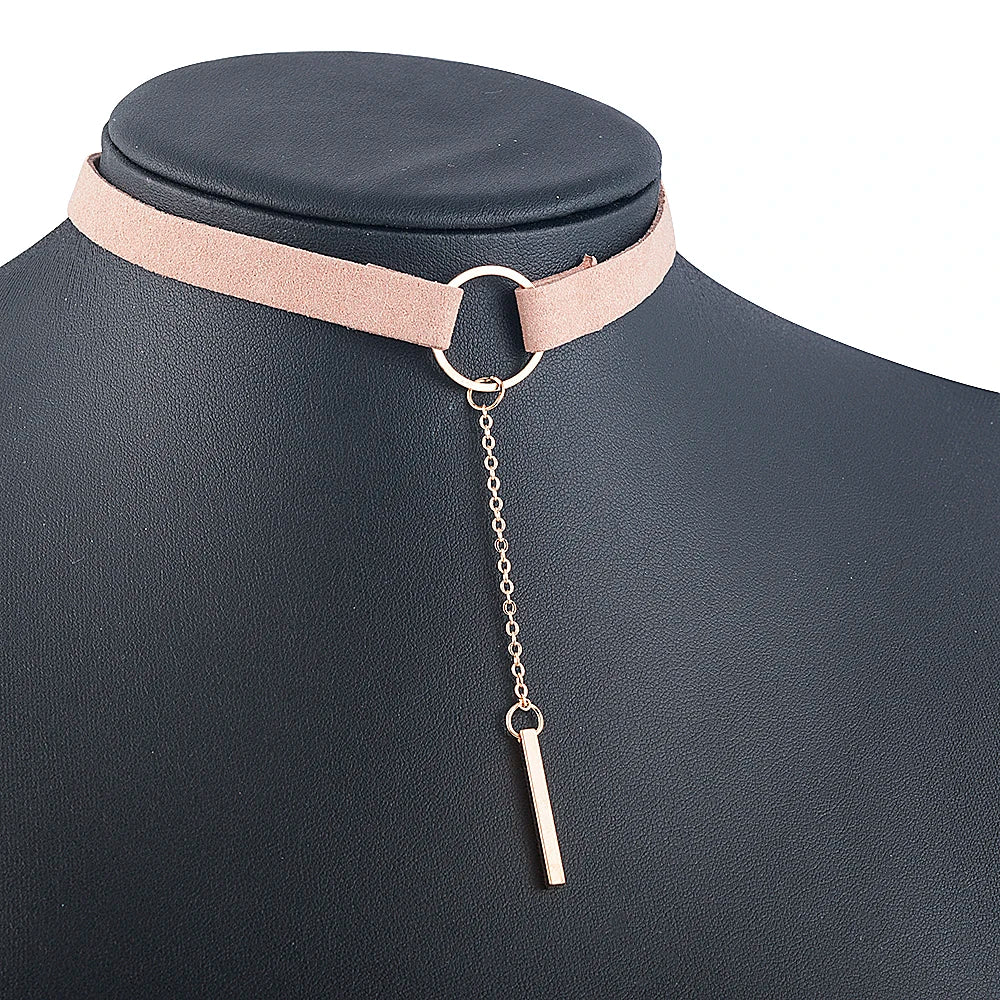 90'S Punk New Fashion 4 Colors Leather Choker Necklace Gold Color Geometry With Round Pendant Collar Necklace For Women Girls - HIMMLICH.DE