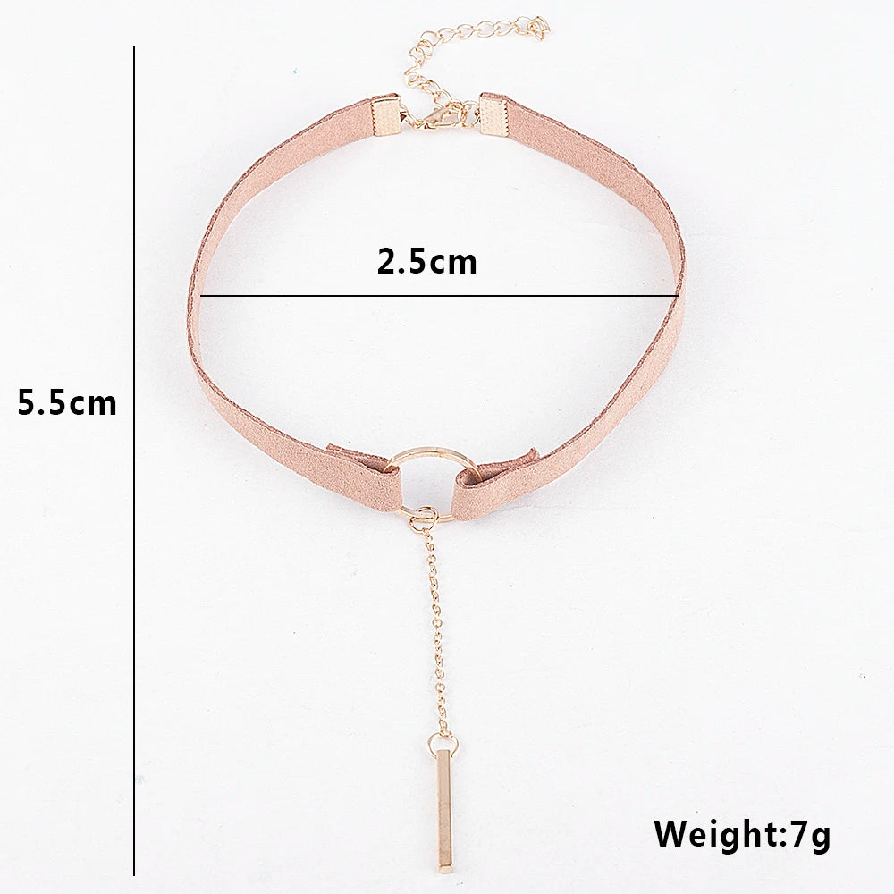 90'S Punk New Fashion 4 Colors Leather Choker Necklace Gold Color Geometry With Round Pendant Collar Necklace For Women Girls - HIMMLICH.DE
