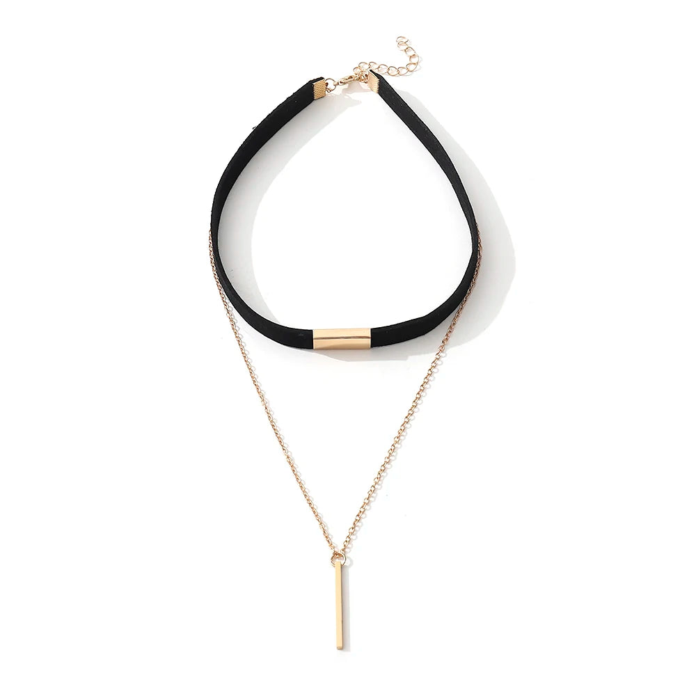 90'S Punk New Fashion 4 Colors Leather Choker Necklace Gold Color Geometry With Round Pendant Collar Necklace For Women Girls - HIMMLICH.DE