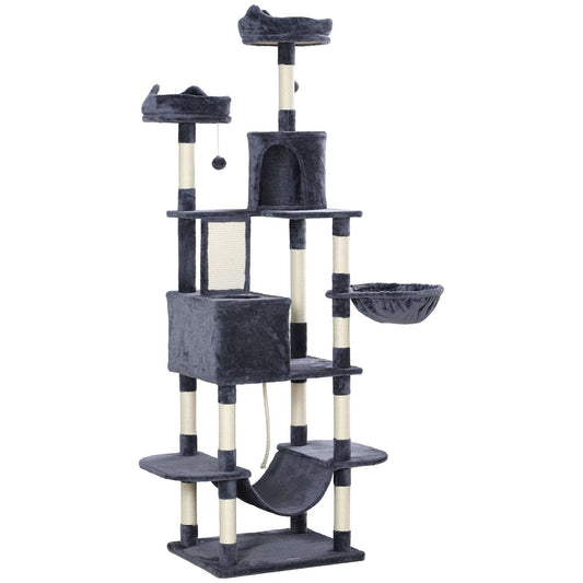 Kratzbaum 206 Cm Katzenturm Mit Höhle, 2 Spielballen, Sisalstämme, Plattform Für Große Katzen, Dunkelgrau - HIMMLICH.DE  Kratzbaum