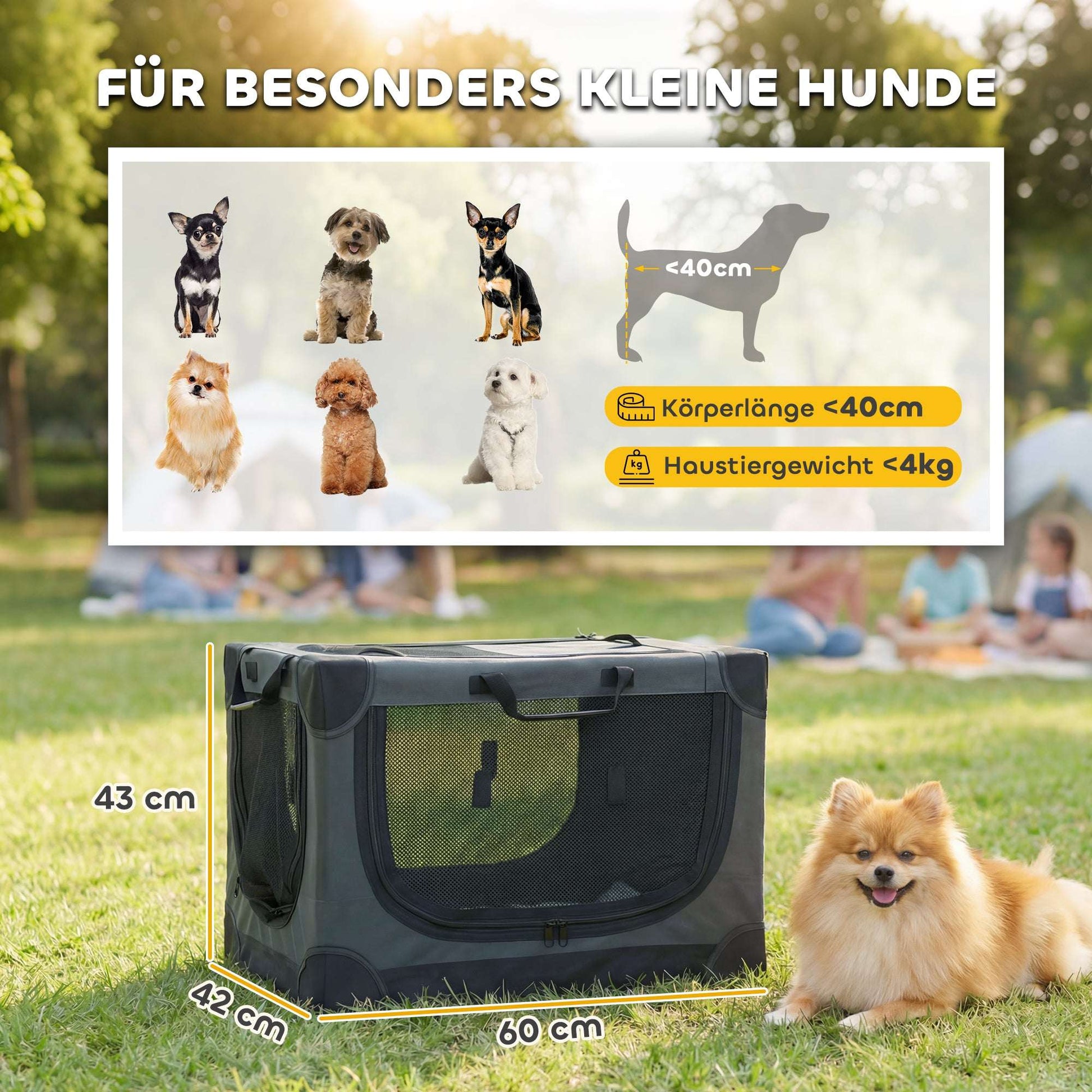 Hundebox Faltbar Hundetransportbox Mit Kissen Abnehmbar Waschbar Bezug Aus Oxford-Gewebe Für Hunde Bis 4kg Armeegrün - HIMMLICH.DEHundebox