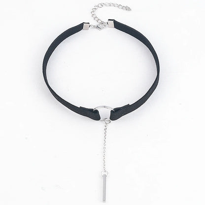 90'S Punk New Fashion 4 Colors Leather Choker Necklace Gold Color Geometry With Round Pendant Collar Necklace For Women Girls - HIMMLICH.DE