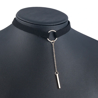 90'S Punk New Fashion 4 Colors Leather Choker Necklace Gold Color Geometry With Round Pendant Collar Necklace For Women Girls - HIMMLICH.DE