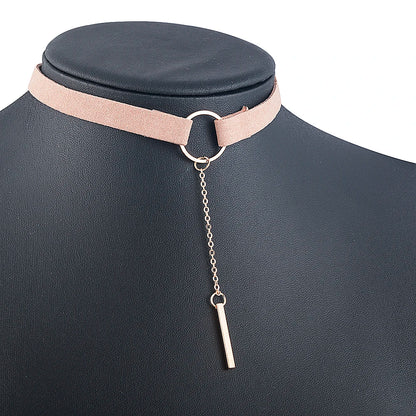 90'S Punk New Fashion 4 Colors Leather Choker Necklace Gold Color Geometry With Round Pendant Collar Necklace For Women Girls - HIMMLICH.DE