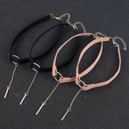 90'S Punk New Fashion 4 Colors Leather Choker Necklace Gold Color Geometry With Round Pendant Collar Necklace For Women Girls - HIMMLICH.DE