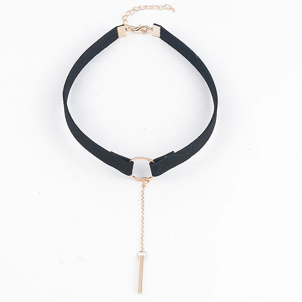 90'S Punk New Fashion 4 Colors Leather Choker Necklace Gold Color Geometry With Round Pendant Collar Necklace For Women Girls - HIMMLICH.DE