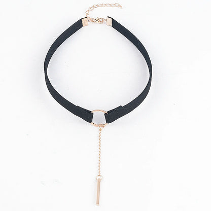 90'S Punk New Fashion 4 Colors Leather Choker Necklace Gold Color Geometry With Round Pendant Collar Necklace For Women Girls - HIMMLICH.DE