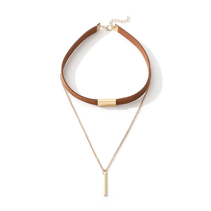 90'S Punk New Fashion 4 Colors Leather Choker Necklace Gold Color Geometry With Round Pendant Collar Necklace For Women Girls - HIMMLICH.DE
